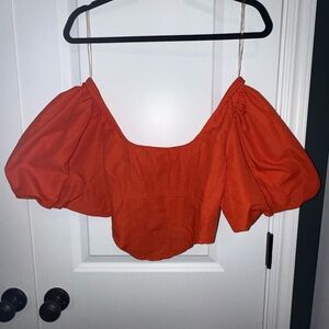 Elegant Orange Puff Sleeve Blouse